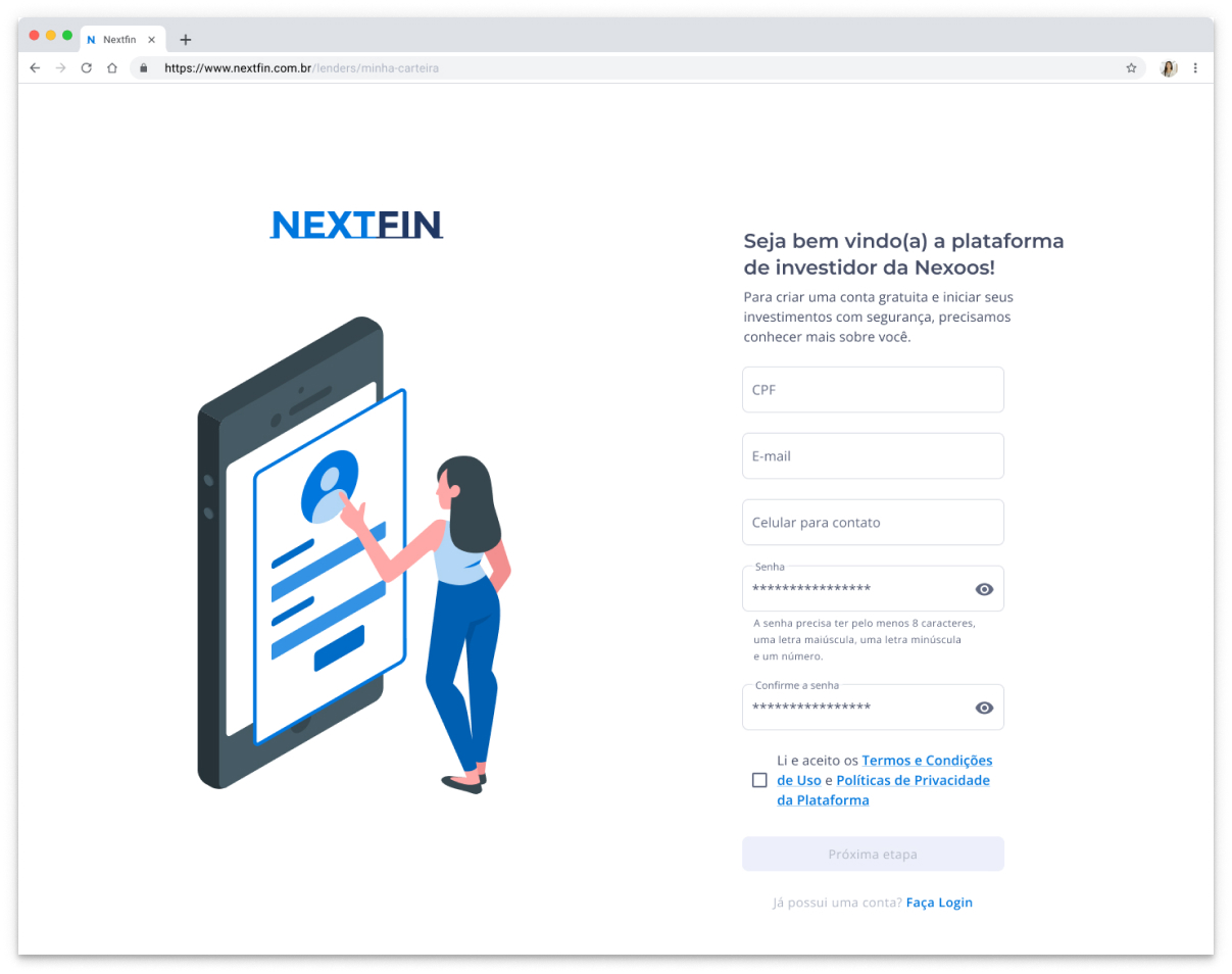 “Sign up” interface