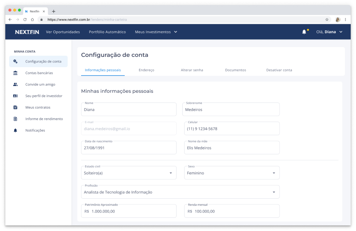 “Account Configuration” interface