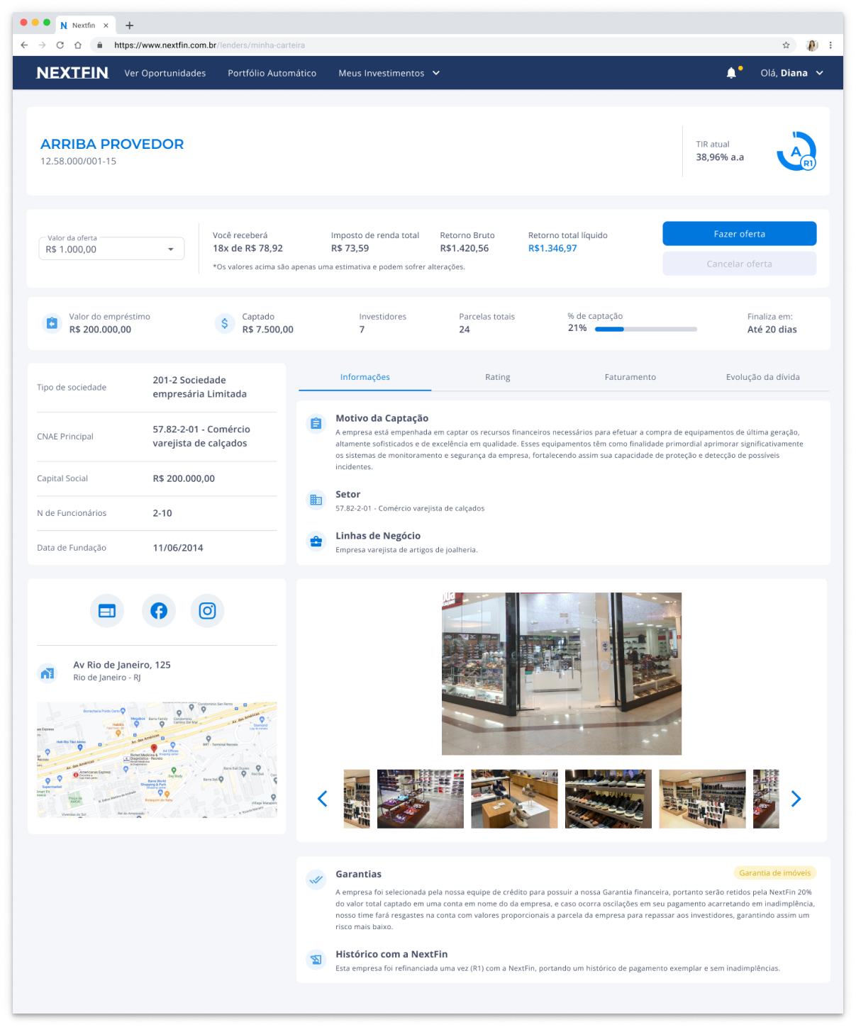 “Company investment” interface
