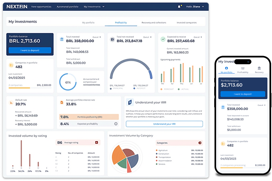 Nextfin portfolio dashboard on desktop